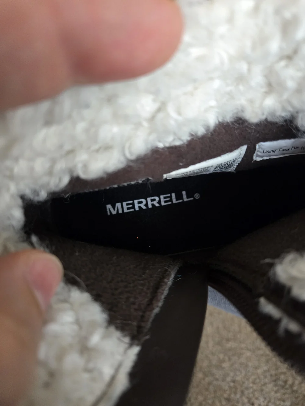 Merrell Brown Suede Ankle Booties with Cream Shearling Trim